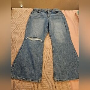 American Eagle Outfitters 90's Flair Distressed Flare Jeans - Light Blue Size 16